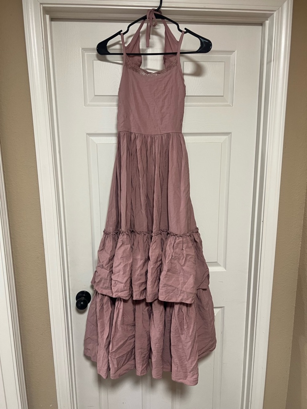 Joyfolie Dusty Rose Halter Tiered Maxi Dress